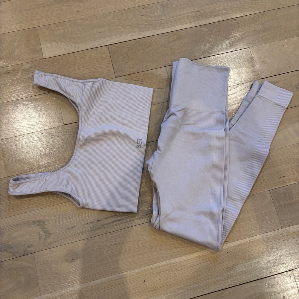 SET Active Seamless Ribbed Bra & High-Waist Leggings - Light Lavender